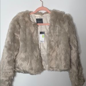 Fur Cream crop jacket